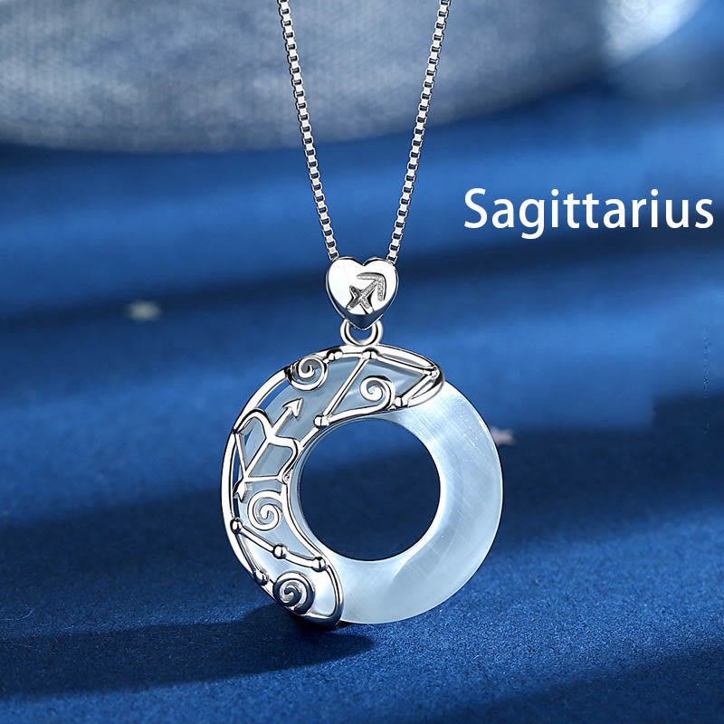 Buddha Stones pendentif œil de chat en argent sterling 925 avec 12 constellations du zodiaque