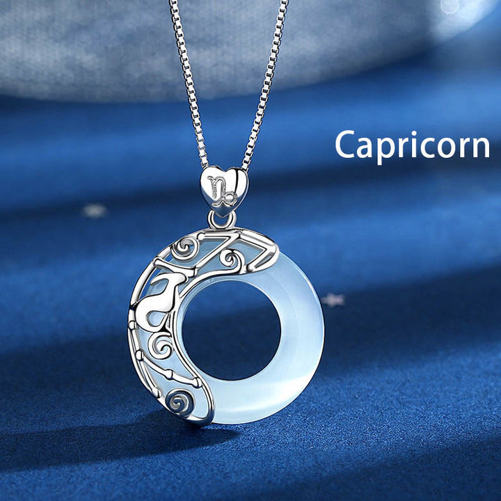 Buddha Stones pendentif œil de chat en argent sterling 925 avec 12 constellations du zodiaque