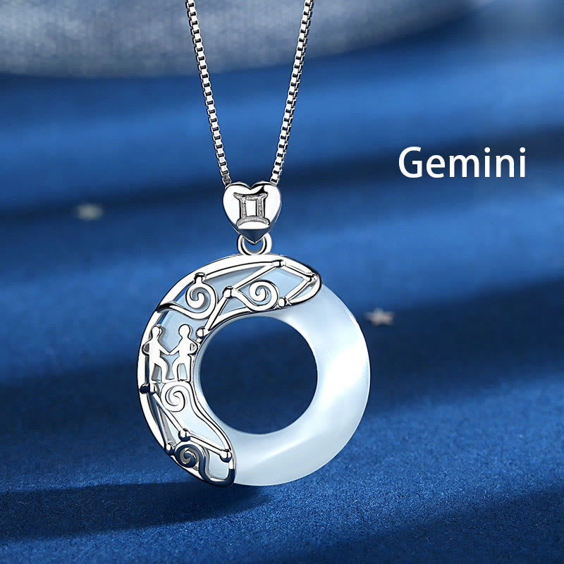 Buddha Stones pendentif œil de chat en argent sterling 925 avec 12 constellations du zodiaque