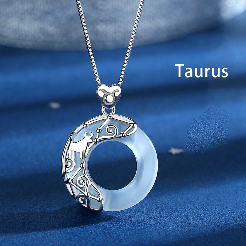 Buddha Stones pendentif œil de chat en argent sterling 925 avec 12 constellations du zodiaque