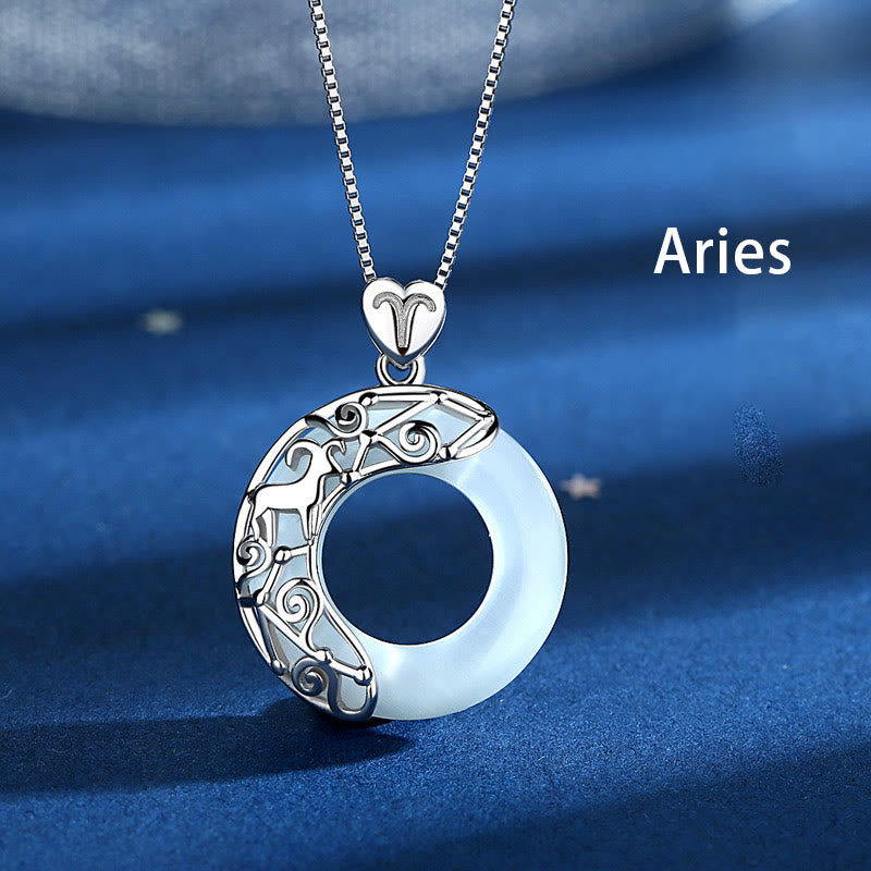 Buddha Stones pendentif œil de chat en argent sterling 925 avec 12 constellations du zodiaque