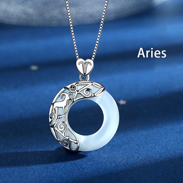 Buddha Stones pendentif œil de chat en argent sterling 925 avec 12 constellations du zodiaque