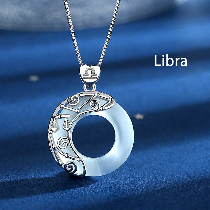 Buddha Stones pendentif œil de chat en argent sterling 925 avec 12 constellations du zodiaque