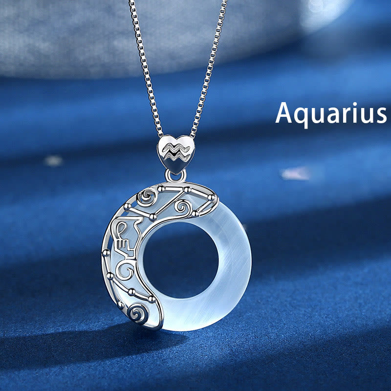 Buddha Stones pendentif œil de chat en argent sterling 925 avec 12 constellations du zodiaque