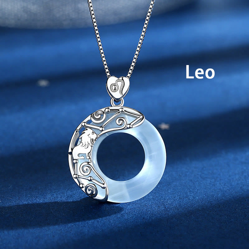 Buddha Stones pendentif œil de chat en argent sterling 925 avec 12 constellations du zodiaque