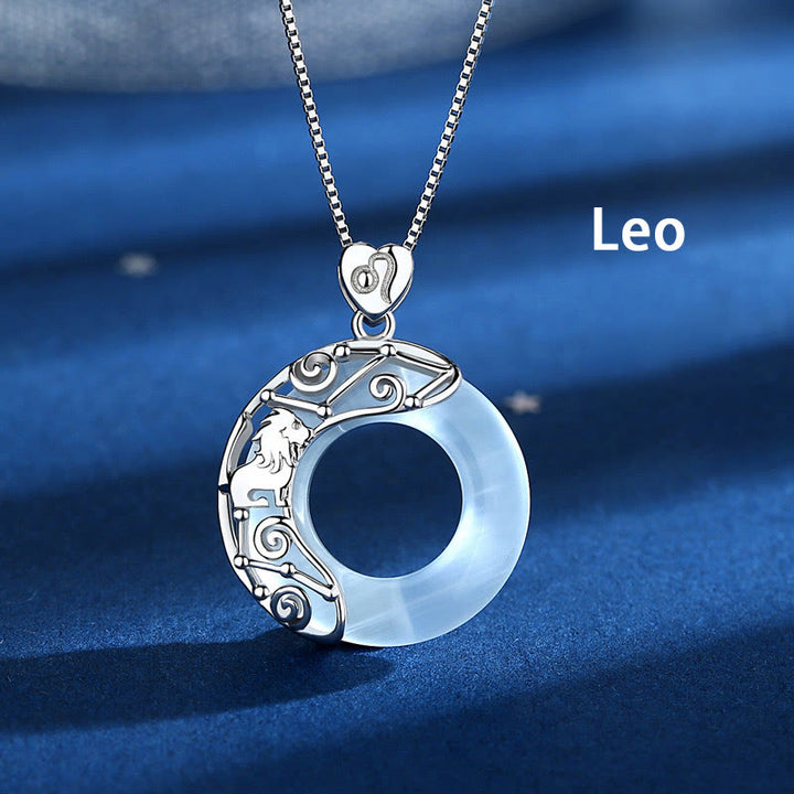 Buddha Stones pendentif œil de chat en argent sterling 925 avec 12 constellations du zodiaque