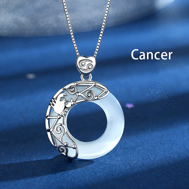 Buddha Stones pendentif œil de chat en argent sterling 925 avec 12 constellations du zodiaque