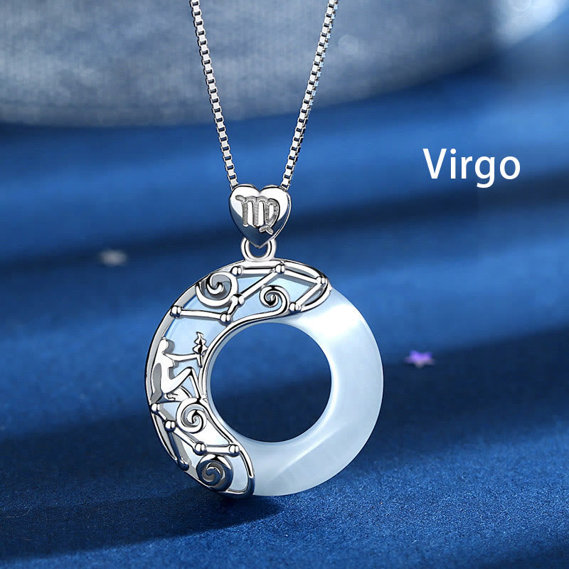 Buddha Stones pendentif œil de chat en argent sterling 925 avec 12 constellations du zodiaque
