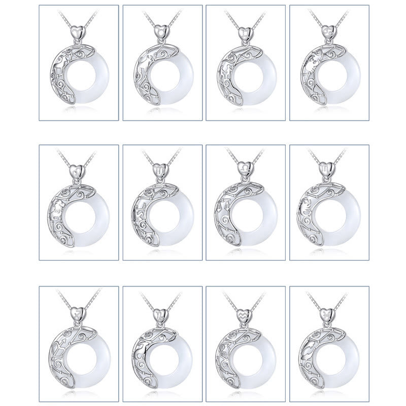 Buddha Stones pendentif œil de chat en argent sterling 925 avec 12 constellations du zodiaque