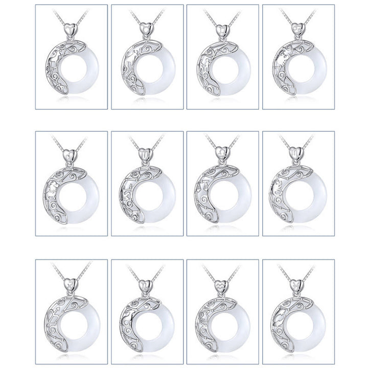 Buddha Stones pendentif œil de chat en argent sterling 925 avec 12 constellations du zodiaque