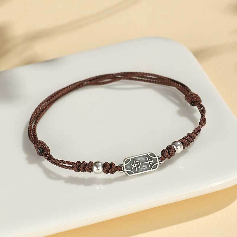 Bracelet tressé en argent sterling 925 fait main avec Buddha Stones pour la paix et la joie - Corde marron (tour de poignet 14-16 cm) - image 20