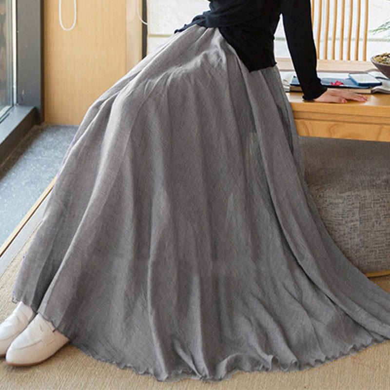 Jupe en lin élastique taille haute de couleur unie avec Buddha Stones - Gris foncé - US6，UK/AU10，EU38 (M) - image 33