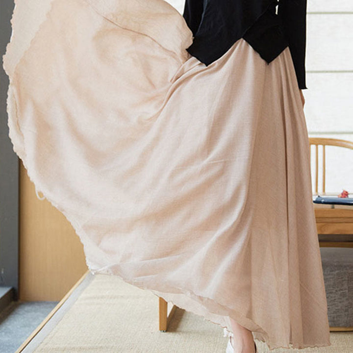 Jupe en lin élastique taille haute de couleur unie avec Buddha Stones - image 32