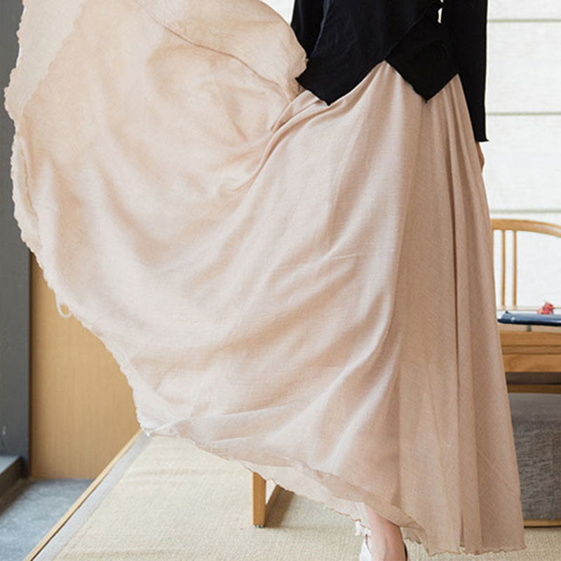 Jupe en lin élastique taille haute de couleur unie avec Buddha Stones - image 32