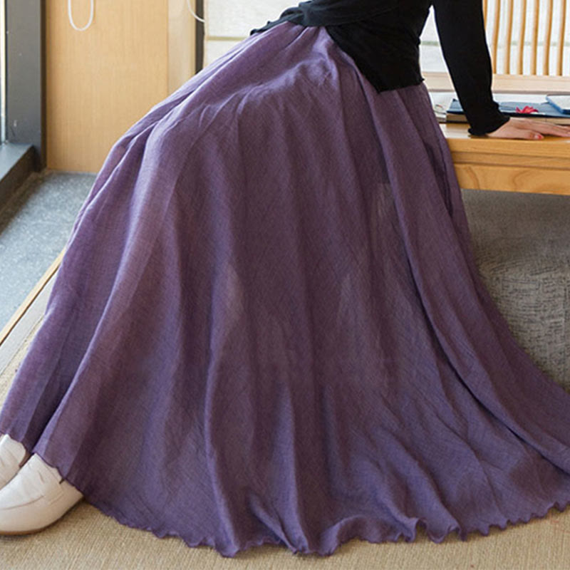 Jupe en lin élastique taille haute de couleur unie avec Buddha Stones - image 11