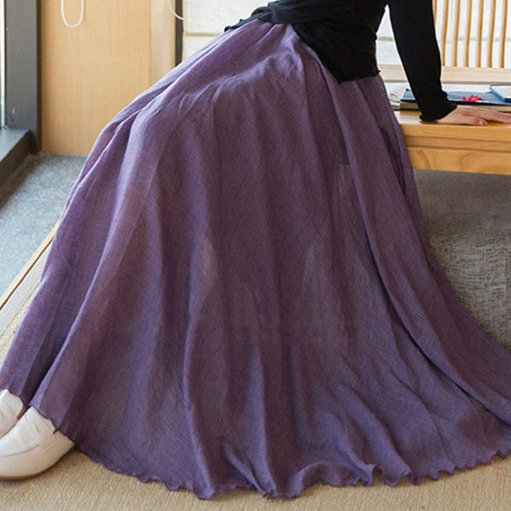 Jupe en lin élastique taille haute de couleur unie avec Buddha Stones - image 11