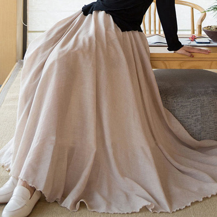 Jupe en lin élastique taille haute de couleur unie avec Buddha Stones - image 30