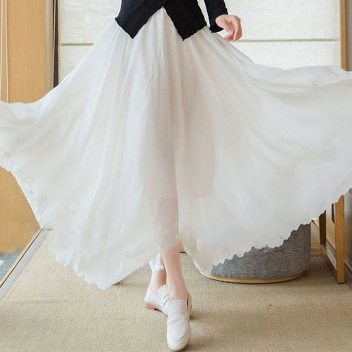 Jupe en lin élastique taille haute de couleur unie avec Buddha Stones - image 18