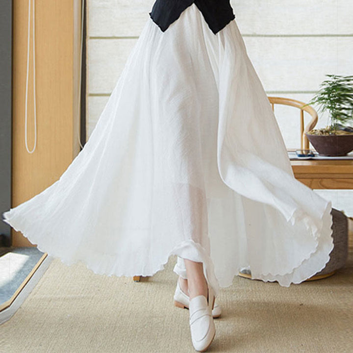 Jupe en lin élastique taille haute de couleur unie avec Buddha Stones - image 16