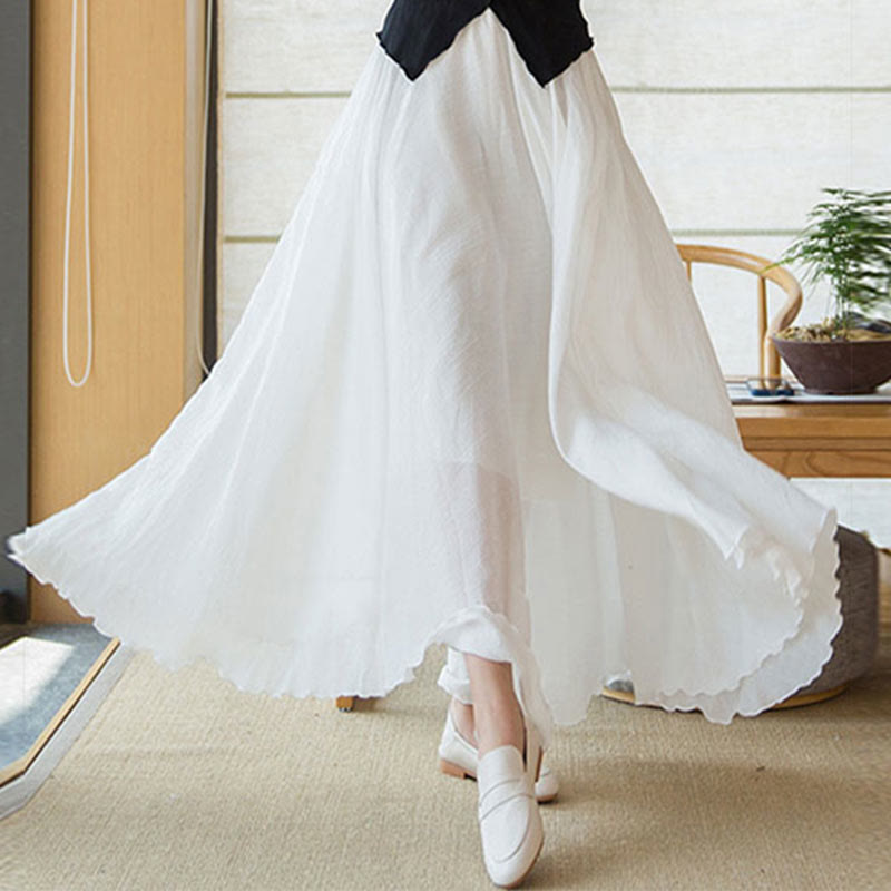 Jupe en lin élastique taille haute de couleur unie avec Buddha Stones - image 16