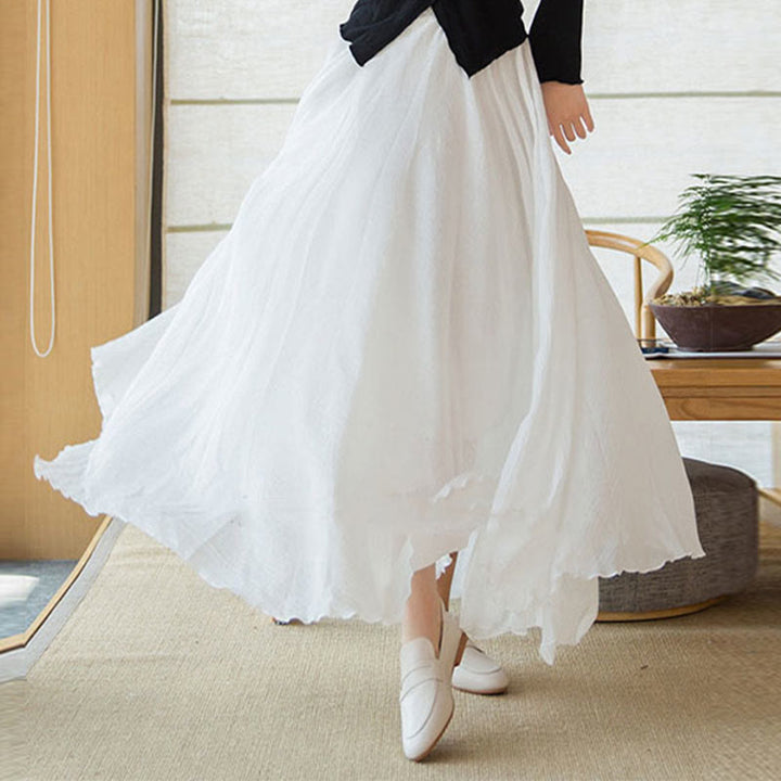 Jupe en lin élastique taille haute de couleur unie avec Buddha Stones - image 17