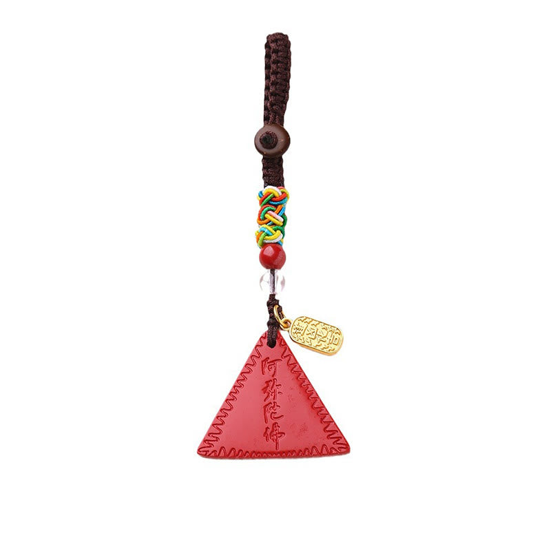 Porte-clés talisman à motif triangulaire en cinabre et Buddha Stones pour éloigner les mauvais esprits