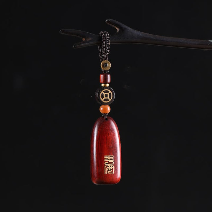 Porte-clés de protection en cuivre avec petites Buddha Stones en bois de santal rouge et bois d'ébène