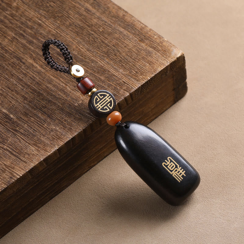 Porte-clés de protection en cuivre avec petites Buddha Stones en bois de santal rouge et bois d'ébène