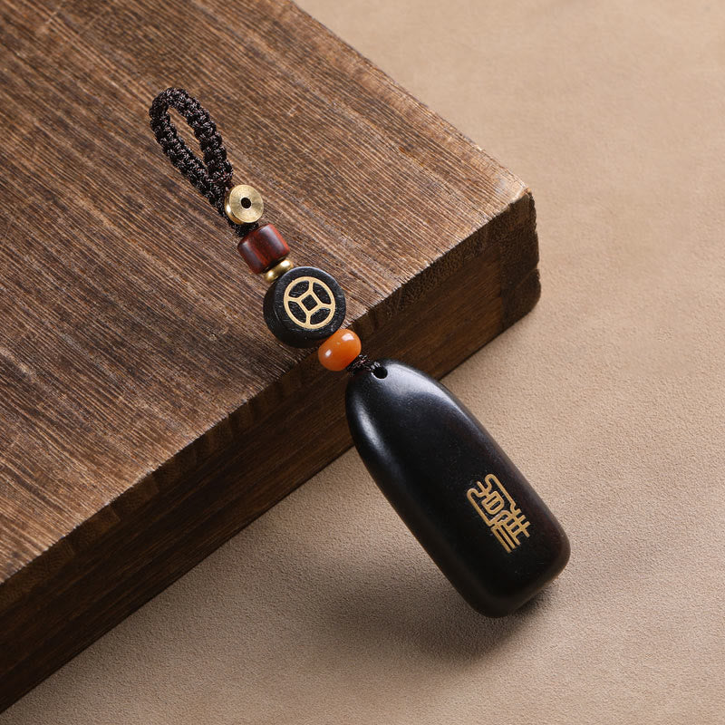 Porte-clés de protection en cuivre avec petites Buddha Stones en bois de santal rouge et bois d'ébène