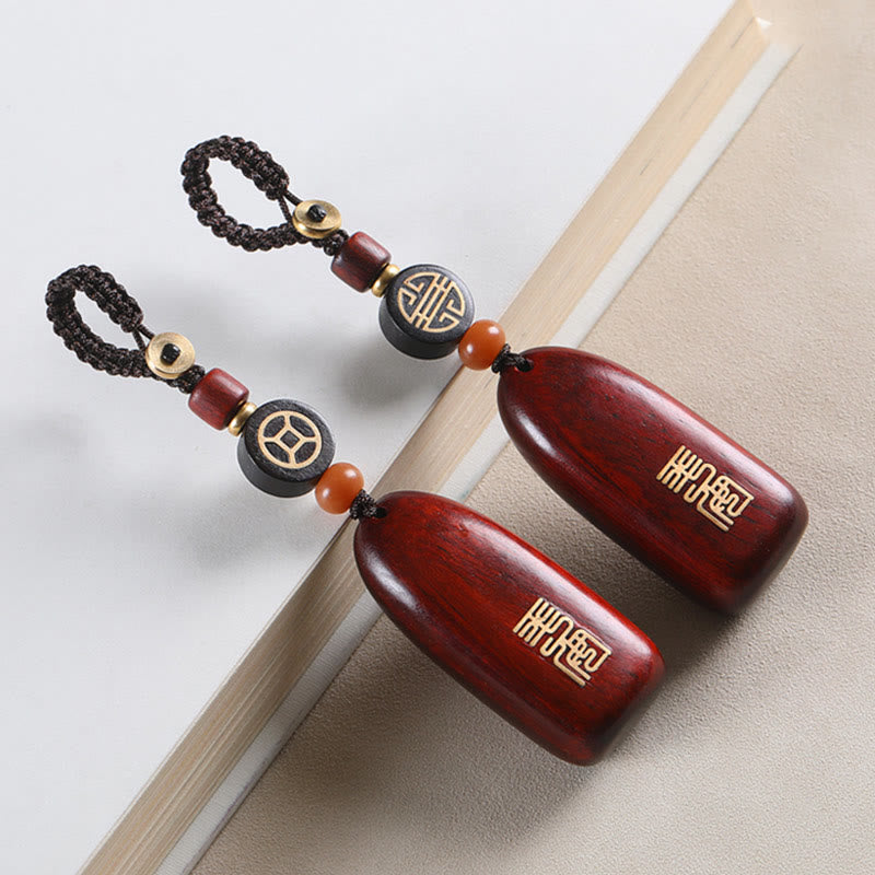 Porte-clés de protection en cuivre avec petites Buddha Stones en bois de santal rouge et bois d'ébène