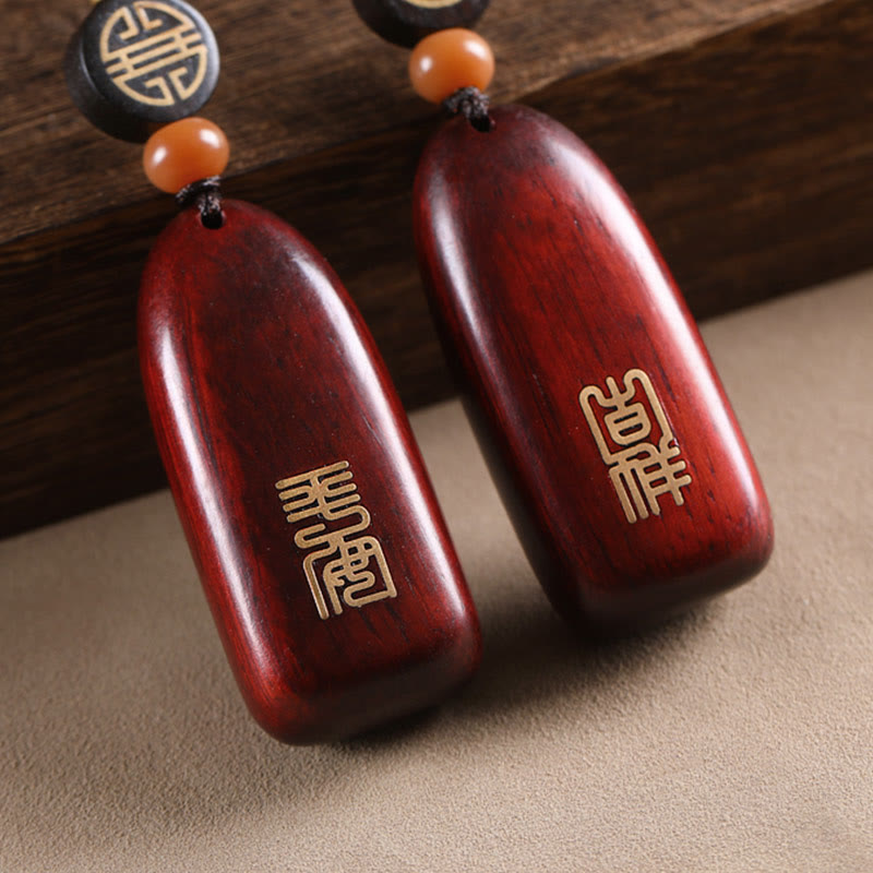Porte-clés de protection en cuivre avec petites Buddha Stones en bois de santal rouge et bois d'ébène
