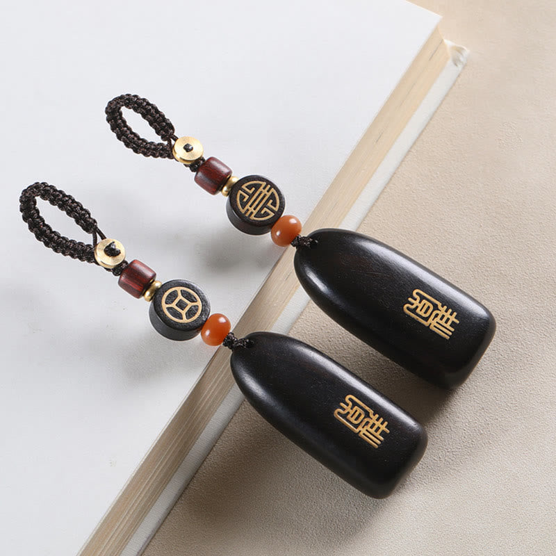 Porte-clés de protection en cuivre avec petites Buddha Stones en bois de santal rouge et bois d'ébène