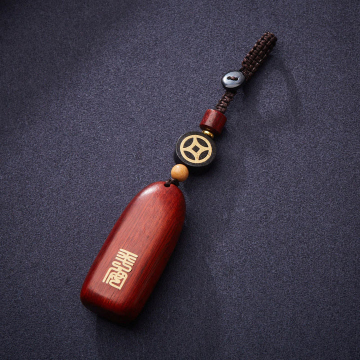 Porte-clés de protection en cuivre avec petites Buddha Stones en bois de santal rouge et bois d'ébène