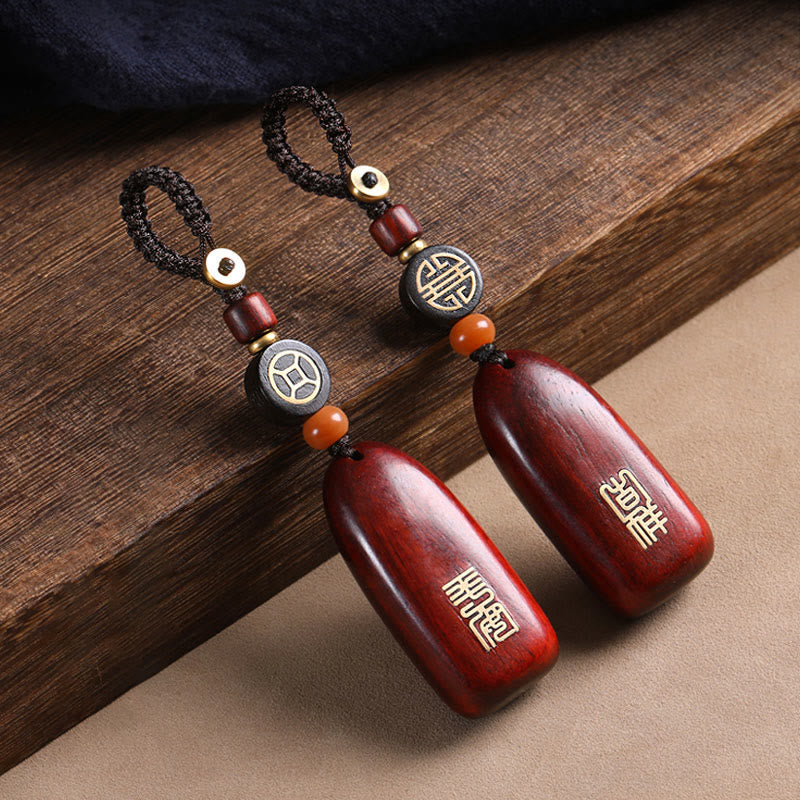 Porte-clés de protection en cuivre avec petites Buddha Stones en bois de santal rouge et bois d'ébène