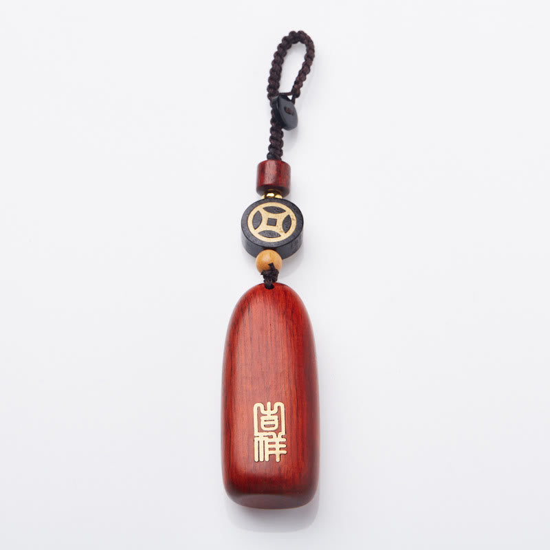 Porte-clés de protection en cuivre avec petites Buddha Stones en bois de santal rouge et bois d'ébène