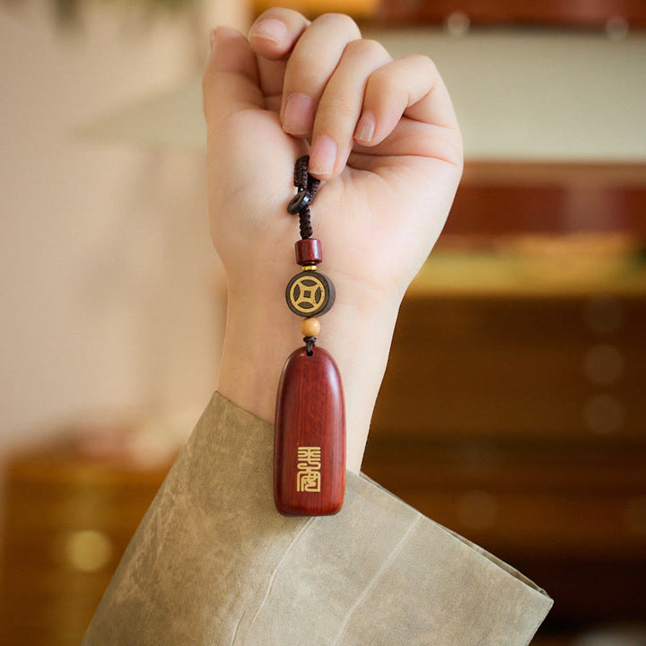 Porte-clés de protection en cuivre avec petites Buddha Stones en bois de santal rouge et bois d'ébène