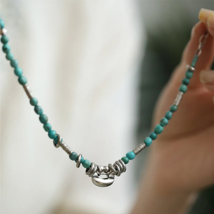 Buddha Stones Bracelet de cheville en argent sterling 925 avec petites perles turquoise et fermoir chinois