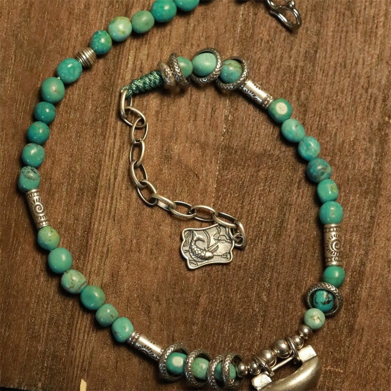 Buddha Stones Bracelet de cheville en argent sterling 925 avec petites perles turquoise et fermoir chinois