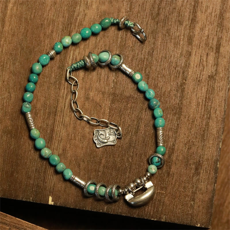 Buddha Stones Bracelet de cheville en argent sterling 925 avec petites perles turquoise et fermoir chinois