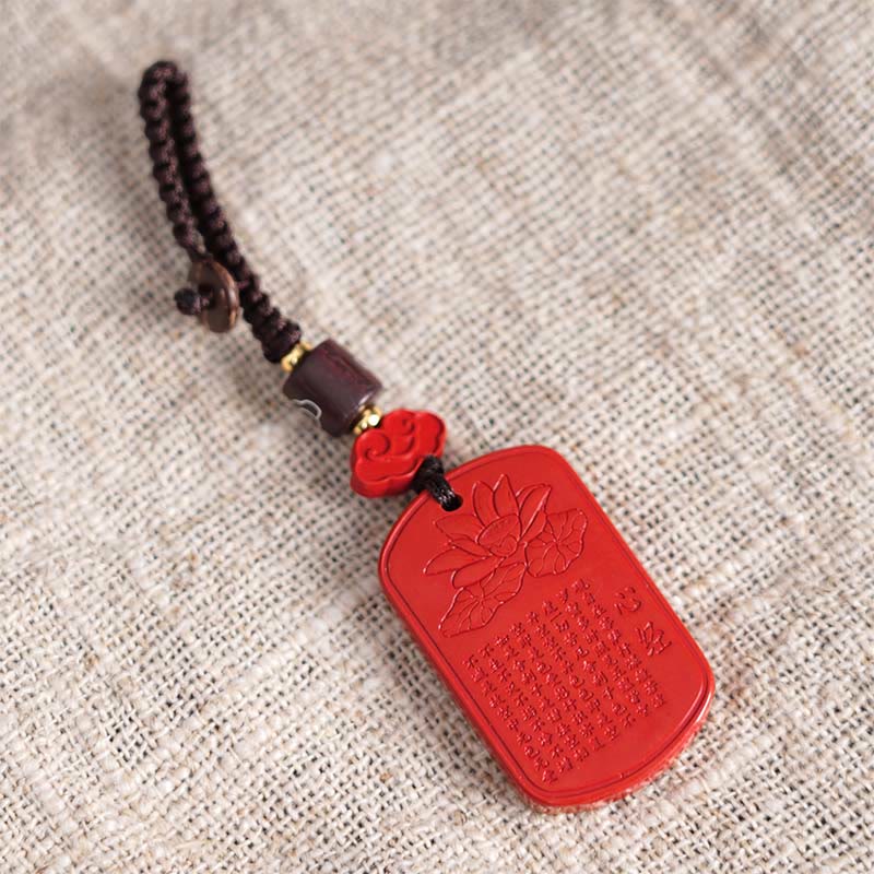 Porte-clés Buddha Stones Natural Cinnabar Heart Sutra Blessing
