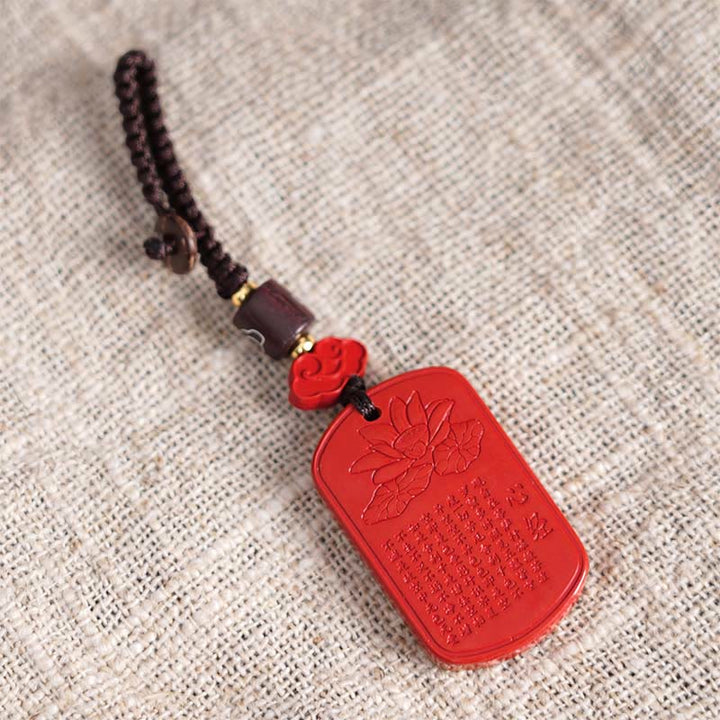 Porte-clés Buddha Stones Natural Cinnabar Heart Sutra Blessing