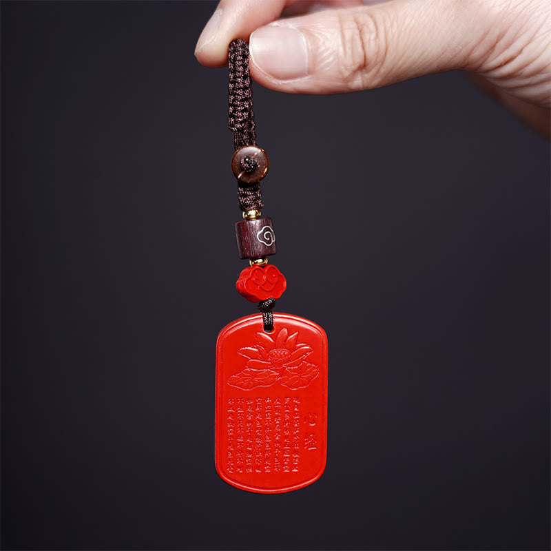 Porte-clés Buddha Stones Natural Cinnabar Heart Sutra Blessing