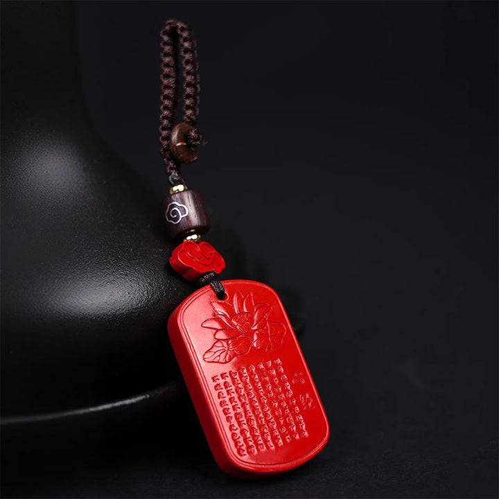 Porte-clés Buddha Stones Natural Cinnabar Heart Sutra Blessing