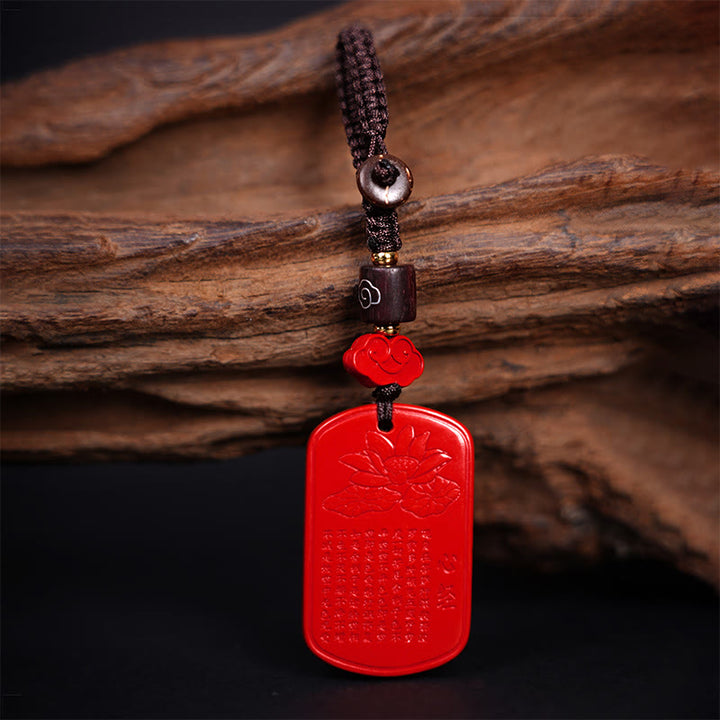 Porte-clés Buddha Stones Natural Cinnabar Heart Sutra Blessing