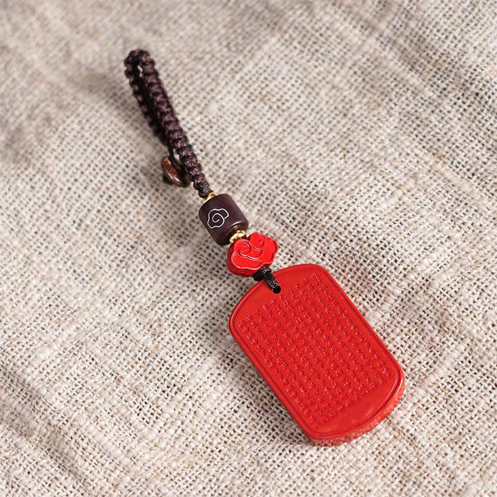 Porte-clés Buddha Stones Natural Cinnabar Heart Sutra Blessing