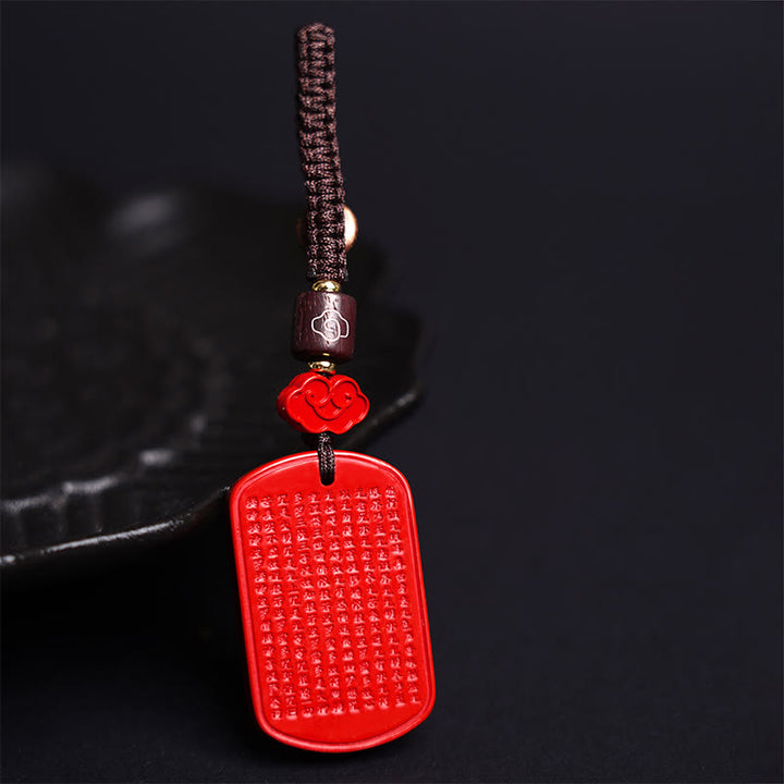 Porte-clés Buddha Stones Natural Cinnabar Heart Sutra Blessing
