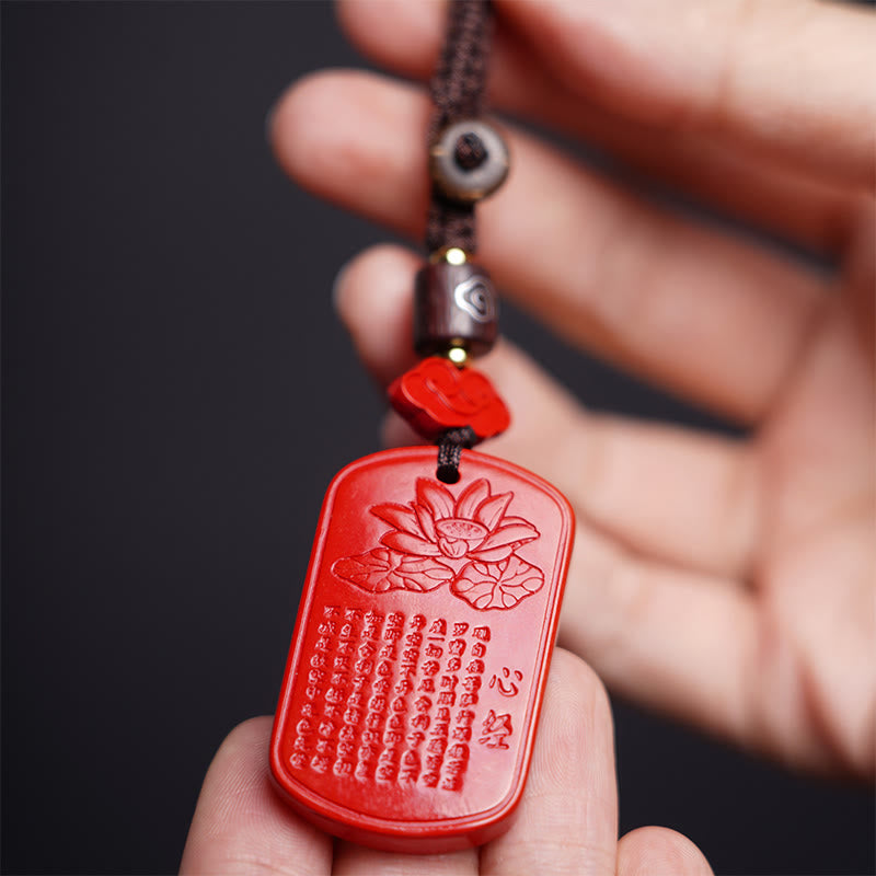 Porte-clés Buddha Stones Natural Cinnabar Heart Sutra Blessing