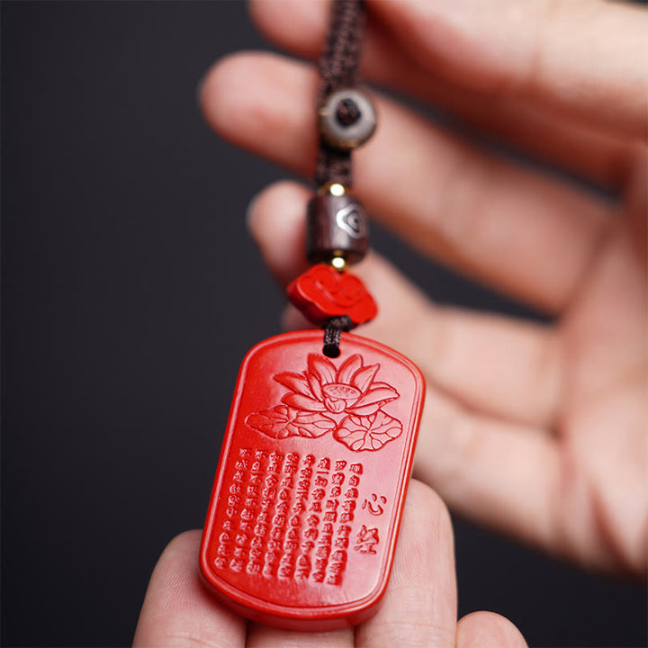 Porte-clés Buddha Stones Natural Cinnabar Heart Sutra Blessing