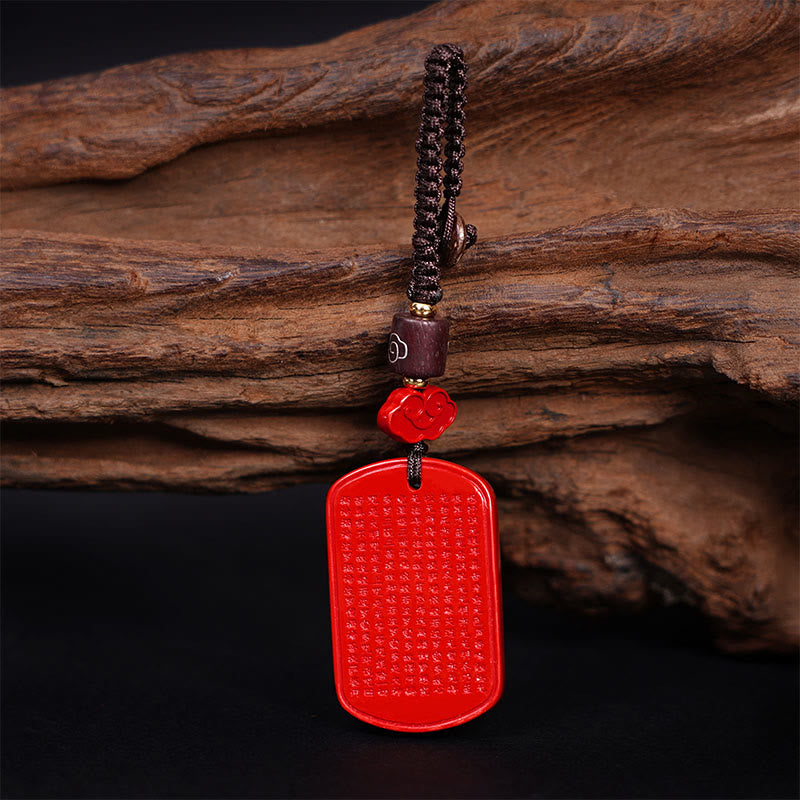 Porte-clés Buddha Stones Natural Cinnabar Heart Sutra Blessing