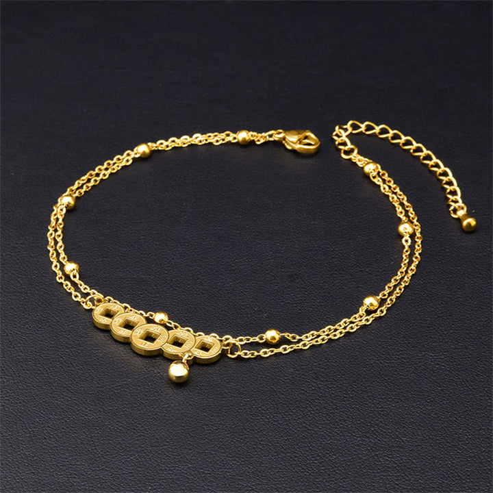 Buddha Stones Pièces de cuivre Attirer la richesse Bracelet de cheville en acier titane